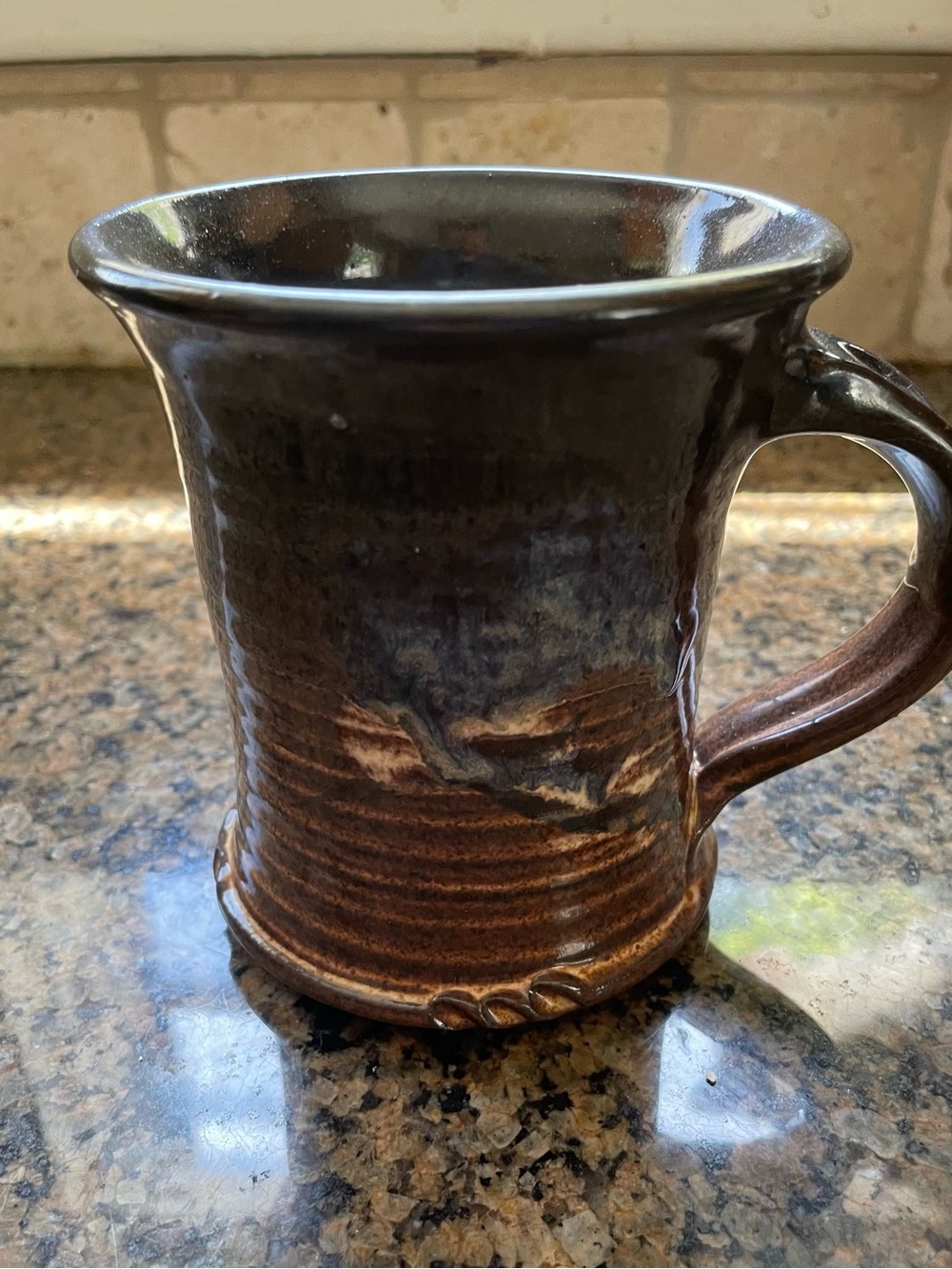 Vintage Studio Pottery Coffee Mug, browns and Blues